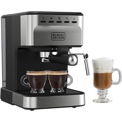 BLACK+DECKER Semi-Automatic 15 Bar Espresso and Cappuccino Maker, Versatile Machine with Ability to use Grounds or ESE Pods to Make Your Perfect Cup of Coffee