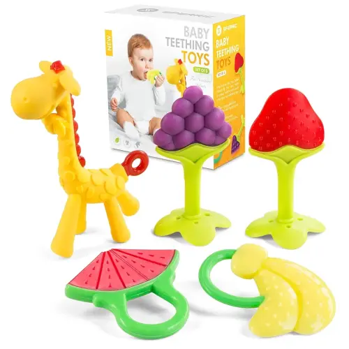 Baby Teething Toys for Newborn (5-Pack) Freezer Safe BPA Free Infant and Toddler Silicone Teethers Soothe Babies Gums, Perfect Baby Gift