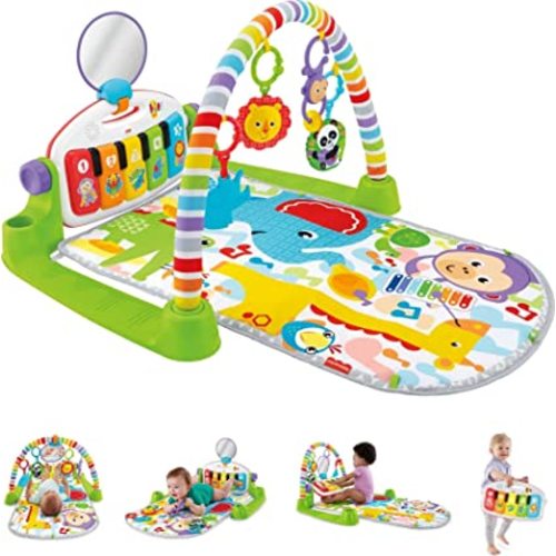 Fisher-Price Baby Playmat Deluxe Kick & Play Piano Gym with Musical -Toy Lights & Smart Stages Learning Content for Newborn to Toddler - Kick N Play Green