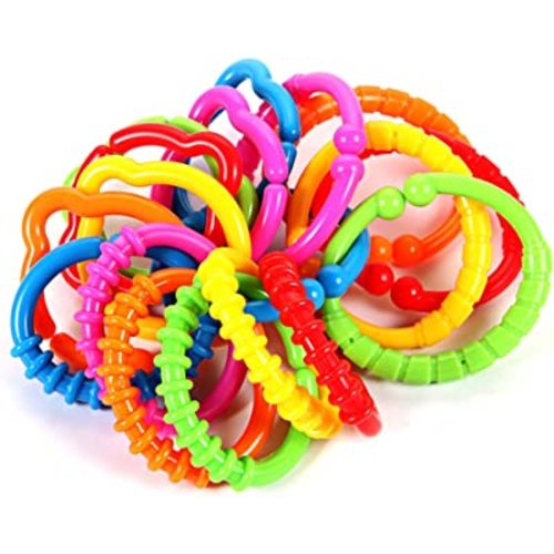 Link-to-Go Connecting Rings Toy Hanging Stroller Car Seat Crib Playmat Attach Toys Infant Newborn Boy Girl Clip On Early Education Learning Travel Accessory Set