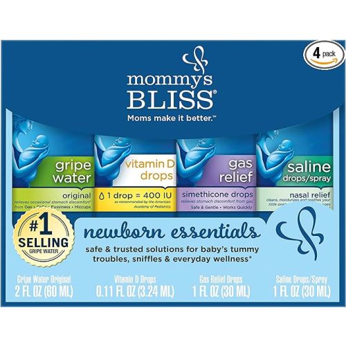 Mommy's Bliss Newborn Essentials Gift Set, Includes Gripe Water, Baby Vitamin D / Gas Drops and Gentle Saline Drops/Spray