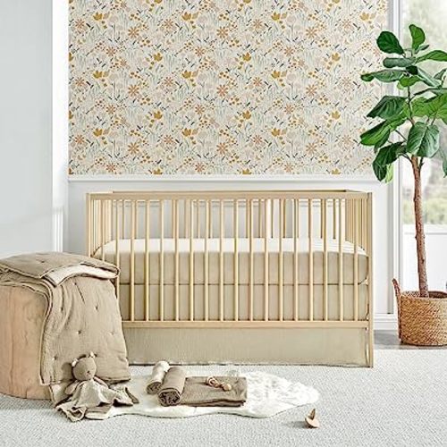 Levtex Baby - Cloud Muslin Crib Bed Set - Baby Nursery Set - Pink and White Flowers - Pink Textured Muslin - 5 Piece Set Includes Quilt, Fitted Sheet, Two Swaddles & Bear Lovey