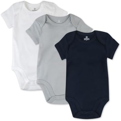 HonestBaby 3-pack Short Sleeve Bodysuits One-piece 100% Organic Cotton for Infant Baby Boys, Girls, Unisex