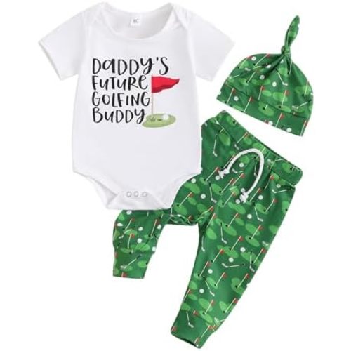 Newborn Baby Girl Boy Golf Outfit Daddy's Future Golfing Buddy Golf Romper Golf Pants Set 3Pcs Summer Clothes