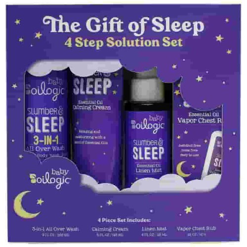 Oilogic, Baby Sleep Bundle, Essential Oil Roll on .2 oz, Vapor Bath 9 oz, Calming Cream 6 oz, Linen Mist, 4 oz