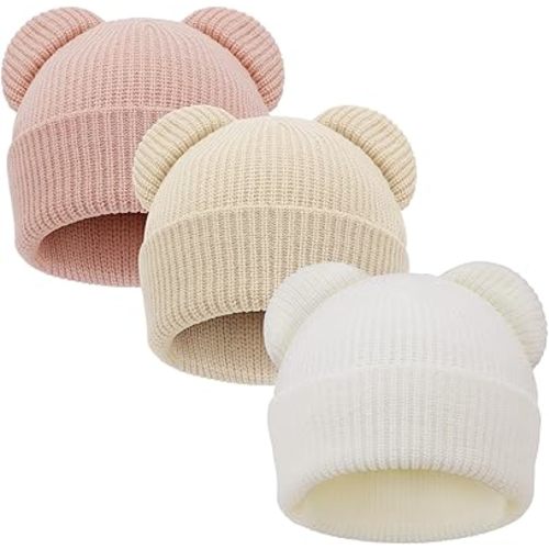 AQOKKA Baby Beanies Toddler Winter Hats with Bear Ears Soft Infant Knit Hat Warm Skull Cap for Baby Boys Girls 0-24 Months