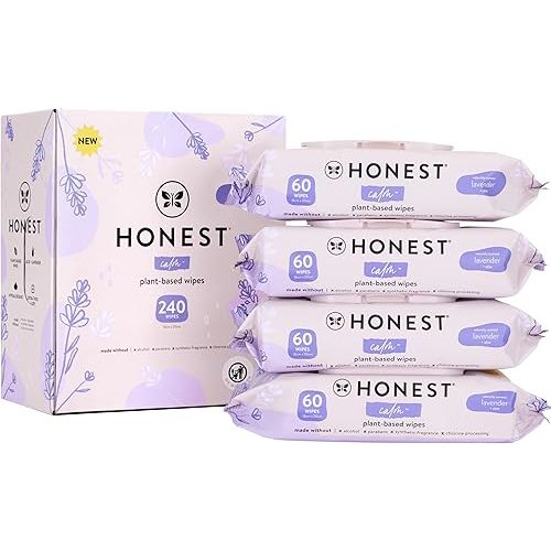 The Honest Company Calm + Cleanse Naturally Scented Wipes | Cleansing Multi-Tasking Wipes | 99% Water, Plant-Based, Hypoallergenic | Lavender, 240 Count