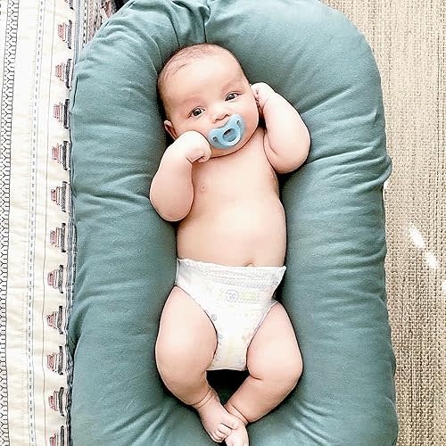 Infant Lounger, Baby Nest Cover for Baby Girls & Boys, Newborn Essentials for Baby 0-12 Months, 100% Cotton Breathable, Portable Travel Bed (Sage Green)