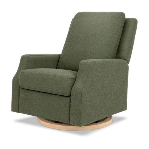 Namesake Crewe Power Push Back Recliner And Swivel Glider - Olive Boucle With Light Wood Base