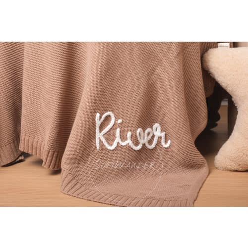 Hand-Embroidered Organic Cotton Baby Blanket: Personalized Name Keepsake