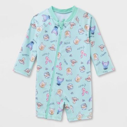 Baby Boys' Disney Winnie the Pooh Full Zip Long Sleeve Rash Guard Unisuit - Green 6M
