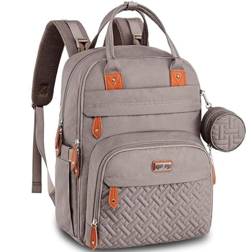 BabbleRoo Unisex Baby Essentials Backpack - Khaki, Waterproof Diaper Bag with Changing Pad, Stroller Straps & Pacifier Case