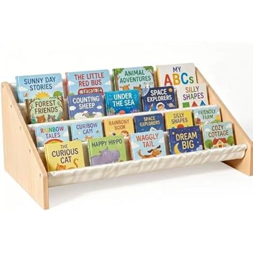 KiddoCood Wood Kids Bookshelf & Book Display Organizer, 28.7" L, White