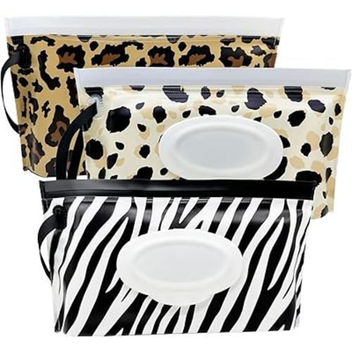 Portable Wet Wipe Pouch, Reusable Refillable Travel Wipes Holder & Case, Lightweight Flushable Diaper Wipes Container for Baby (3 Pack)