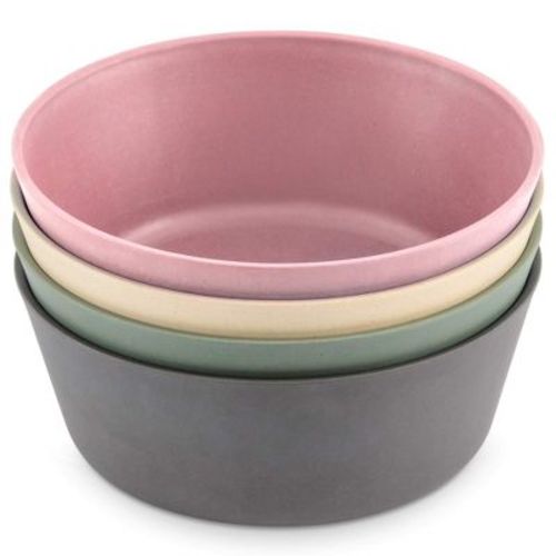 WeeSprout Bamboo Kids Bowls - 10 oz, Set of 4 (Pink, Green, Gray, & Beige)