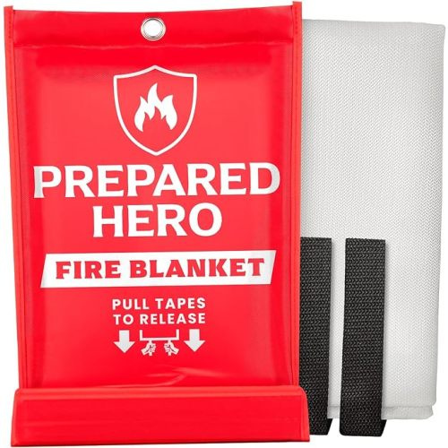 Prepared Hero Emergency Fire Blanket - 1 Pack - Fire Suppression Blanket for Kitchen, 40” x 40” Fire Blanket for Home, Fiberglass Fire Blanket