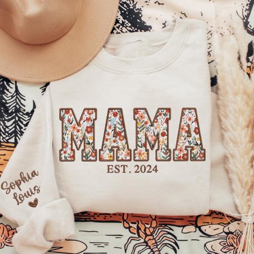 Applique Floral Mama Sweatshirt, Custom Mama Embroidered Sweatshirt, Personalized Mama Crewneck, Gift for Mama Grandma Mothers Day Christmas
