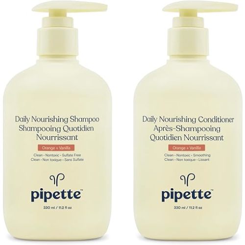 Pipette Daily Nourishing Shampoo and Conditioner Duo, Clean, Tear-Free Shampoo For Kids, Detangling Conditioner For Kids, Sulfate-Free, Paraben-Free, Silicone-Free, Hypoallergenic, Non-Toxic