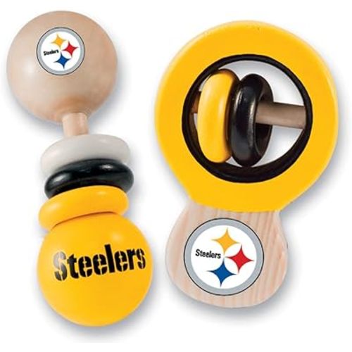 BabyFanatic Wood Rattle 2 Pack - NFL Pittsburgh Steelers - Officially Licensed Baby Toy Set