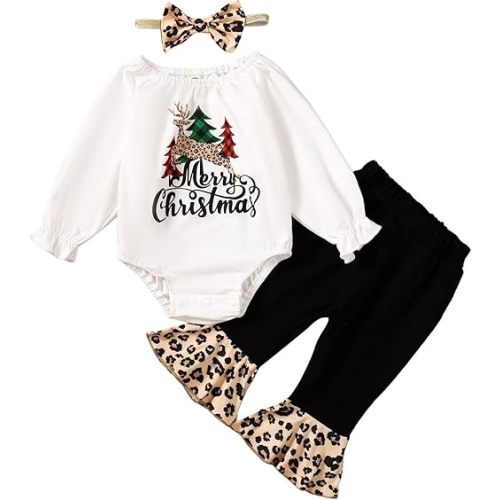 Newborn Girl Christmas Outfit Baby Xmas Clothes Merry Christmas Flare Pant Outfit
