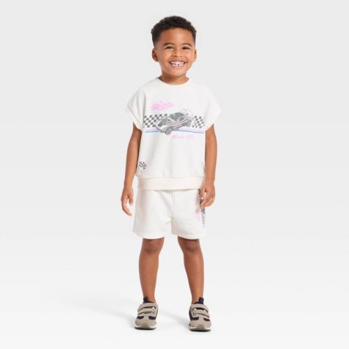 Toddler Boys' 2pc Hot Wheels Top & Bottom Set - Off-White 12M