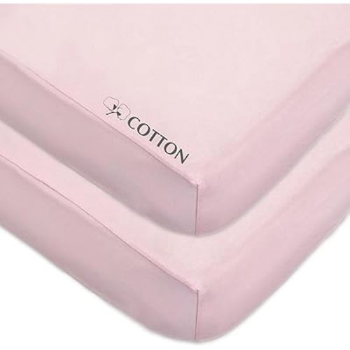 American Baby Company 2 Pack Fitted Crib Sheets 28" x 52", Soft Breathable Neutral 100% Cotton Jersey Sheet, Pink, for Boys and Girls, Fits Crib and Toddler Bed mattresses