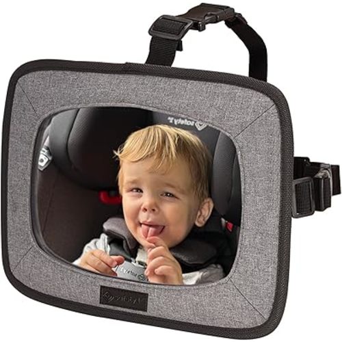 Safety 1st Backseat Baby Mirror for Rear-Facing Seats – Shatterproof, Wide Clear View, Easy Install with Adjustable Straps, Universal Fit – Grey