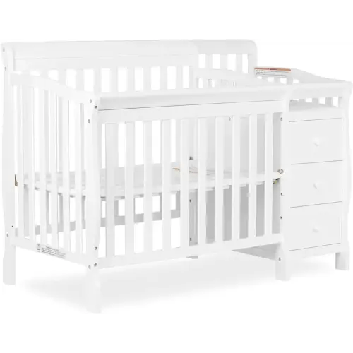 Biokleen Dream On Me Jayden 4-in-1 Mini Convertible Crib And Changer in White, Greenguard Gold Certified, Non-Toxic Finish, New Zealand Pinewood, 1" Mattress Pad