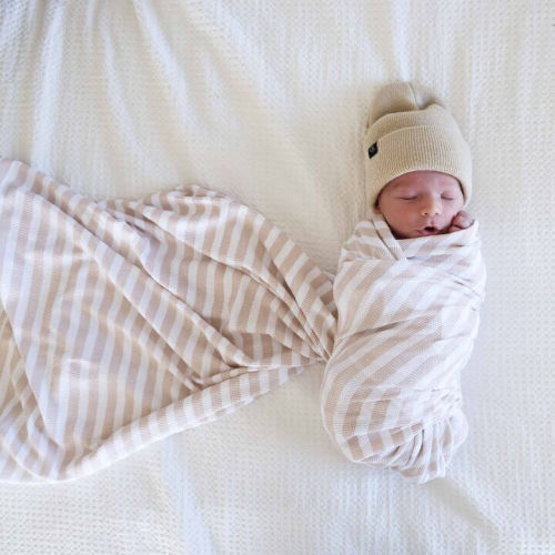 Latte Stripes Bamboo Waffle Oversized Swaddle Blanket