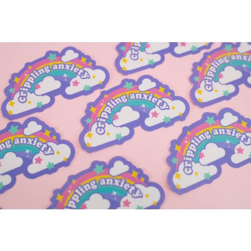 Crippling Anxiety Sticker | Kawaii Rainbow Sticker | 3" | Waterproof Vinyl Die Cut Stickers