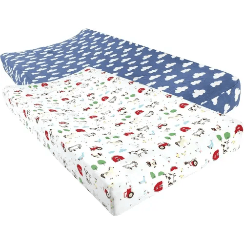 Hudson Baby Unisex Baby Cotton Changing Pad Cover, Boy Farm Animals, One Size