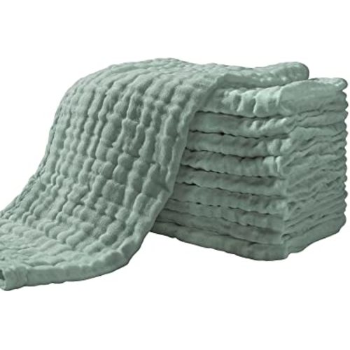 Yoofoss Muslin Burp Cloths for Baby 10 Pack 100% Cotton Baby Washcloths for Boys Girls Large 20''X10'' Super Soft and Absorbent Dark Green