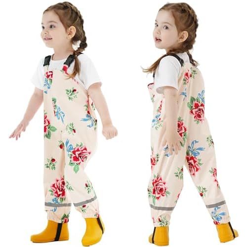Kids Waterproof Rain Bib Pants, Boys Girls Rain Pants Kids Overalls Rain Trousers Lightweight Mud Pants Rainwear for Toddlers