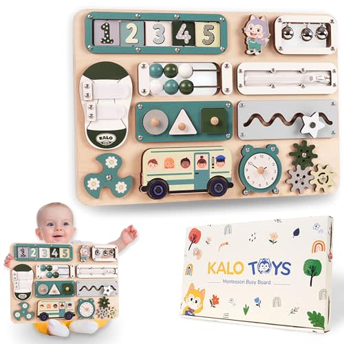 Kalotoys Large Busy Board Montessori Toys for 1 2 3 Year Old - Sensory Toys for Toddlers 1-3 - Fine Motor Skills & Early Learning - Montessori Gift for Boys & Girls - Travel-Friendly & Safe (Green)