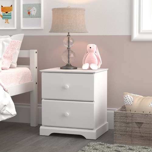 HH2Home Campbell Wood 2-Drawer Kids Nightstand, White