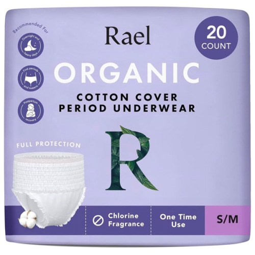 Rael Disposable Underwear for Women, Organic Cotton Cover - Postpartum Essentials, Leak Locker, Unscented, Maximum Coverage (Size S-M, 20 Count)