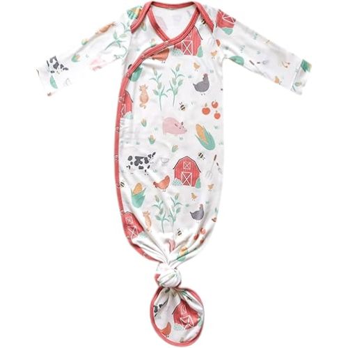 Copper Pearl Baby Gown - Knotted Newborn Sleepers for Baby Boy and Girl, Soft Stretchy Long Sleeve Infant Gowns with Bottom Tie and Hand Mittens, Perfect Hospital Coming Home Outfit (Farmstead)