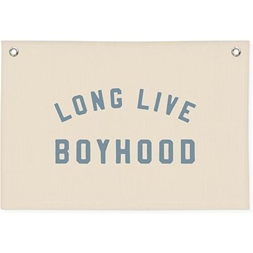Long Live Boyhood Boys Room Decor - Linen Banner Wall Hanging Canvas Banner Flag Decor for Toddler Boy Room Nursery Playroom