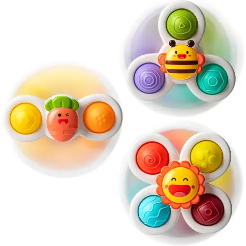 TOHIBEE 3PCS Suction Cup Spinner Toys for 1 2 Year Old Boys Spinning Toys Baby Toys 12-18 Months Sensory Toys for Toddlers 1-3 Easter Basket Stuffers Gifts for 1 Year Old Girls