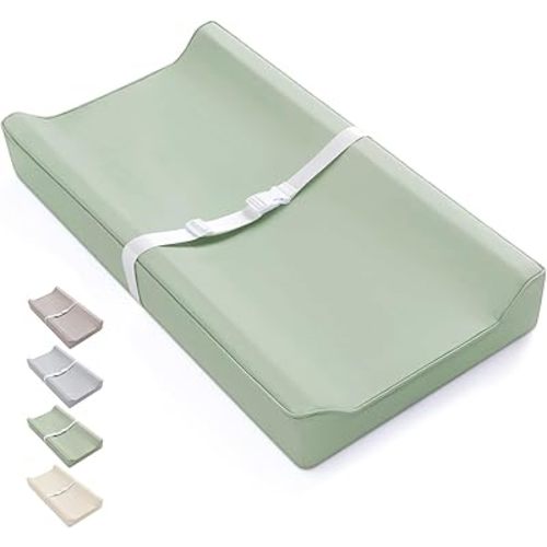 Blissful Diary Vegan Leather Baby Changing Pad with Waterproof & Wipe-Clean PU Cover, Standard Size Cozy Diaper Changing Pad for Dresser and Table, Light Green