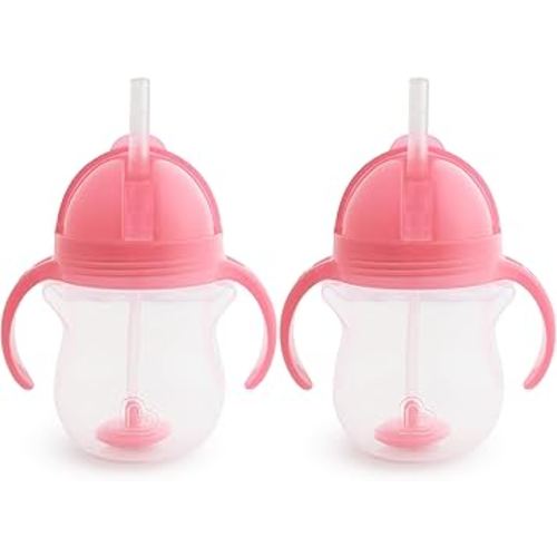 Munchkin® Any Angle™ Weighted Straw Trainer Sippy Cup with Click Lock™ Spill Proof Lid, 7 Ounce, 2 Pack, Pink