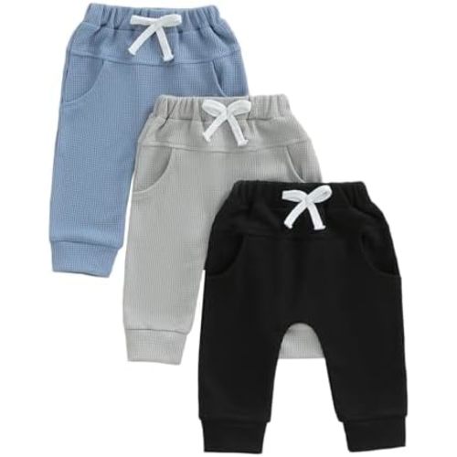 allshope Toddler Baby Boy Fall Pants Active Jogger Casual Athletic Trousers Solid Color Pocket Elastic Waist Harem Bottoms