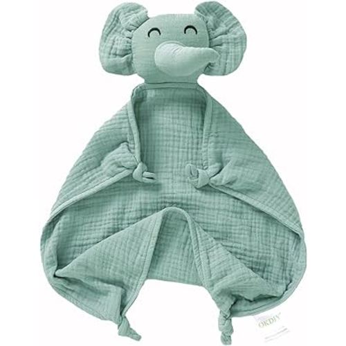 Organic Elephant Loveys for Babies,Muslin Baby Security Blankets for Babies,Soft Elephant Baby Snuggle Animals for Newborn,Newborn Baby Gift,Baby Gift for Boys and Girls (Green)