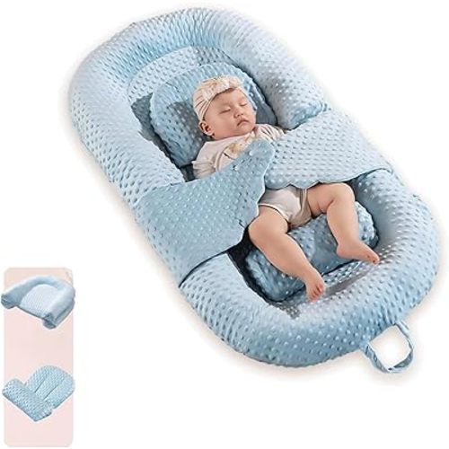 Baby Lounger Feeding Support Pillow, Adjustable Strap Incline Cushion for Breastfeeding & Bottle Time, Removable Cover for Tummy Play (Blue)