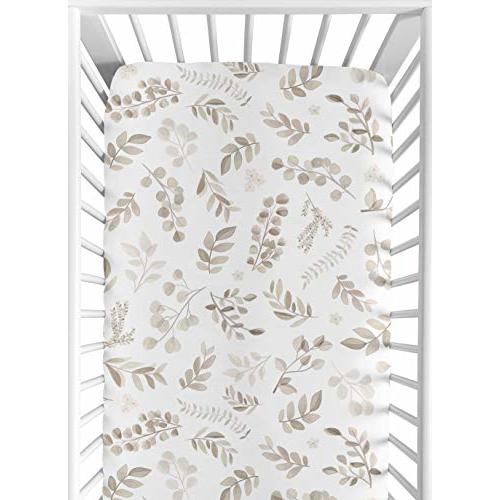 Sweet Jojo Designs Floral Leaf Boy or Girl Fitted Crib Sheet Baby or Toddler Bed Nursery - Gender Neutral Beige Taupe White Gender Neutral Boho Watercolor Botanical Flower Woodland Tropical Garden