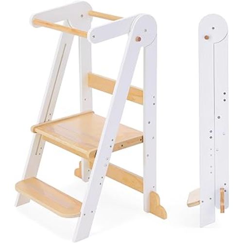Nordi Foldable Toddler Kitchen Tower, Montessori Kitchen Stools Helper, Standing Tower with 3 Adjustable Heights, Suitable Age for 2-6 Years, White