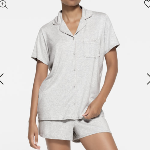 SKIMS SLEEP SHORT SLEEVE BUTTON UP SET | LIGHT HEATHER GREY
