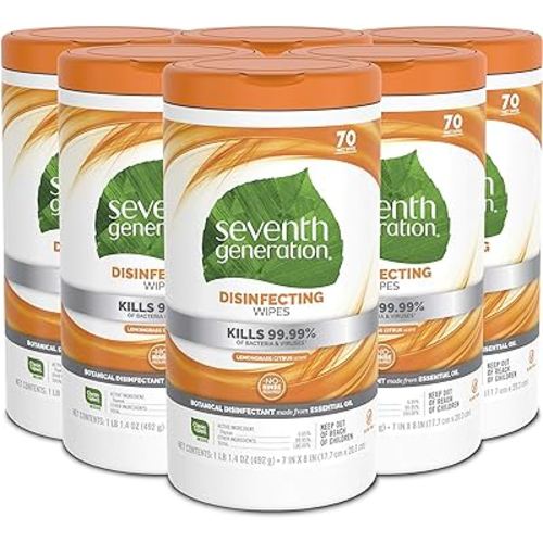Seventh Generation Disinfecting Multi Surface Wipes, Botanical Disinfectant, 70 Count, Pack of 6