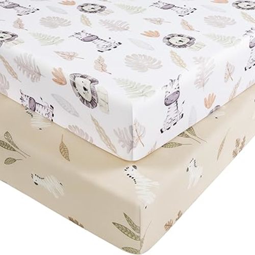 Baby Crib Sheets for Boys and Girls, Fitted Crib Sheets 52" x 28", Soft Breathable Microfiber Sheets for Standard Crib and Toddler Mattress, 2-Pack Brown Lion