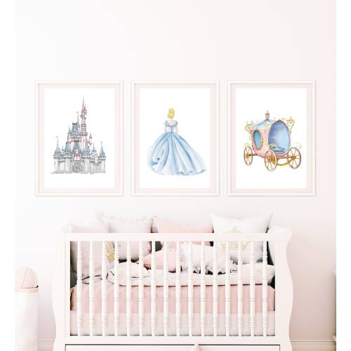 Cinderella Wall Art Printable Set of 3 Princess Cinderella Print Princess Nursery Wall Decor Baby Girl Nursery Decor Disney Princess Art